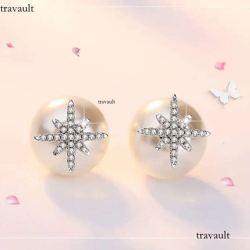 Star Crystal Designer Stud Earrings with Pearl Shining Bling CZ Zircon Dia Stone Elegant Earring Earings Ear Rings Jewelry for Women2024