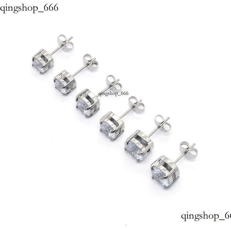 Stainless Steel Four-Prong Inlaid Zircon Crystal Simple Personality Small Earrings 56