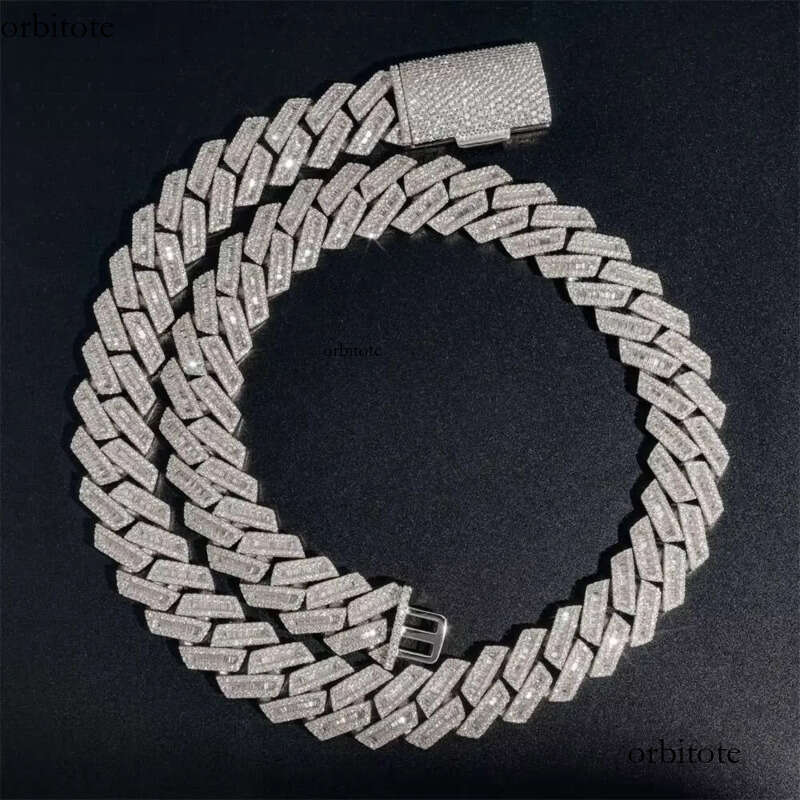 15mm 18mm Hip Hop Fine Jewelry Baguette Dia Men Necklace Sterling Sier Fully VVS Moissanite Cuban Link Chain 8f