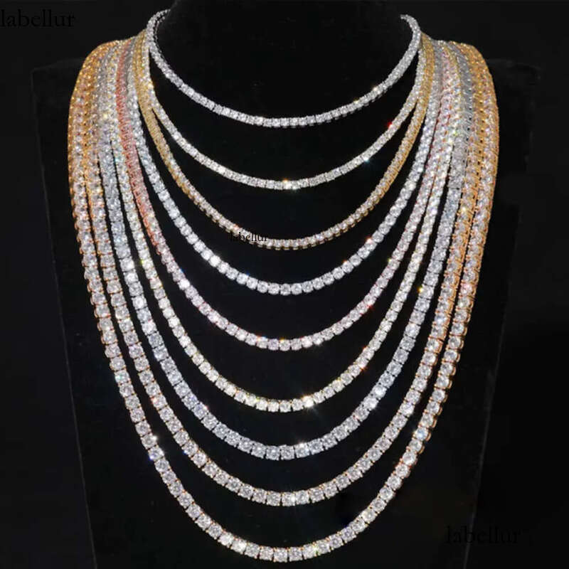 moissanite chain Hip Hop Sier Gold plated 2mm 3mm 4mm 5mm 6.5mm VVS Moissanites Dia Necklace Moissanite Tennis Chain For Men Women 5b