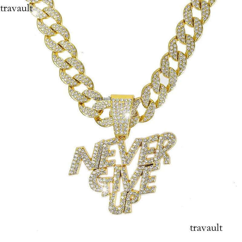 DHCollection Unisex Hip Hop Never Give up Pendant with Cuban k Chain Gold and Sier Plated for Gift or Party