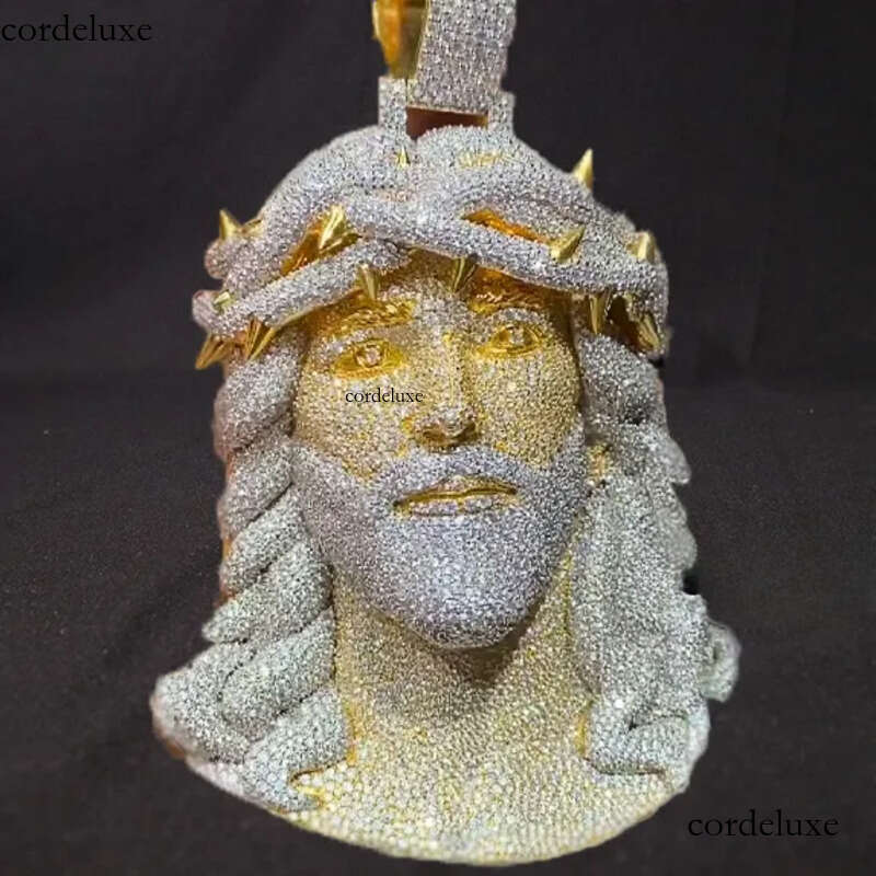 Hip Hop Jesus Two Tone Sier Fully Iced Out 3D Moissanite Pendant