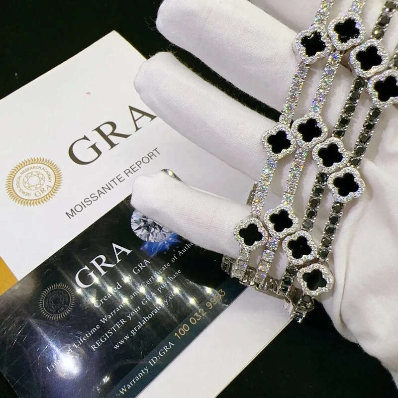 High Quality Sterling Sier Dia VVS Moissanite Tennis Bracelet Fashionable Hip Hop Iced out Clover Necklace