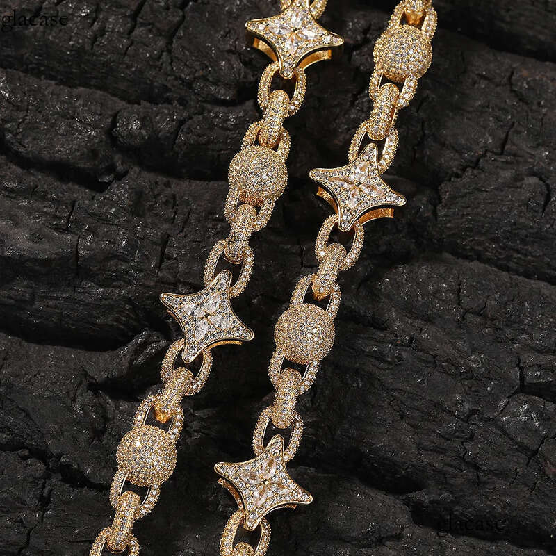 High Quality Hip Hop Star Flower Beads Infinite Necklace 5A Zircons Cuban Chain Jewelry 6d