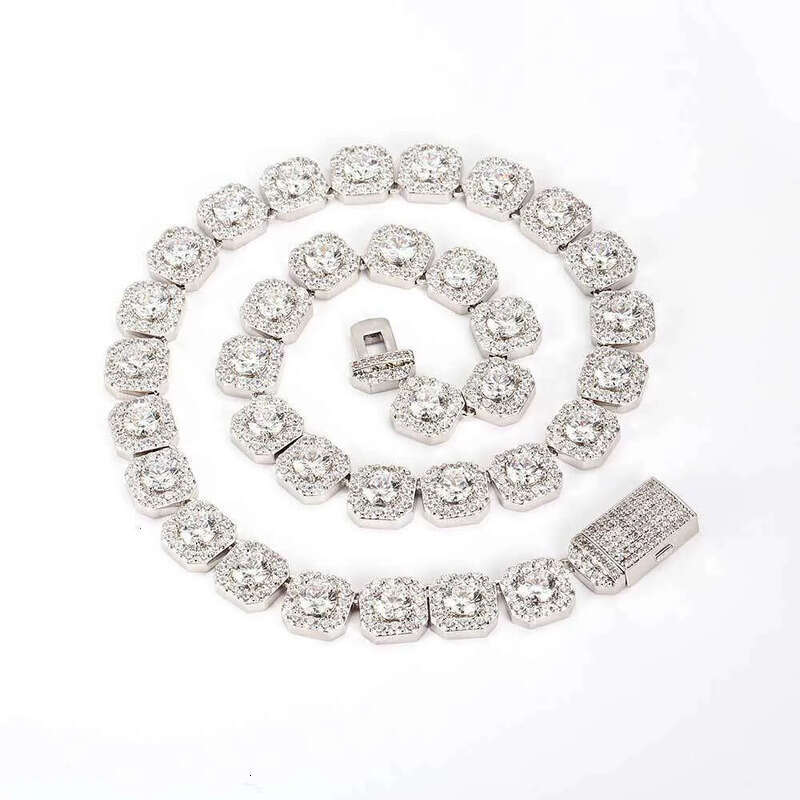 necklace moissanite chain Hip Hop Necklace Gold Plated Jewelry Iced Out Dia Clustered Tennis Chain