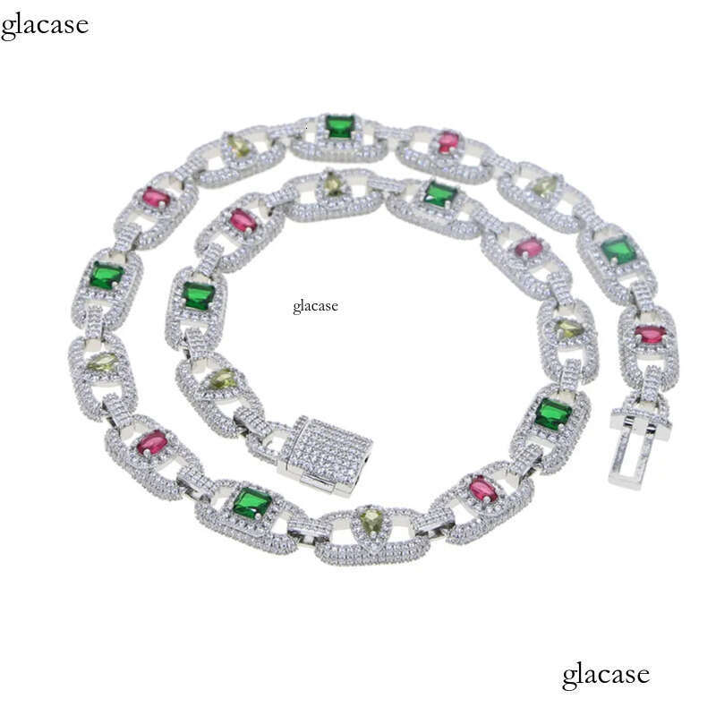 High Quality Colorful Zircon Pig Nose Cuban Necklace Bracelet Coffee Bean Chain Jewelry f0
