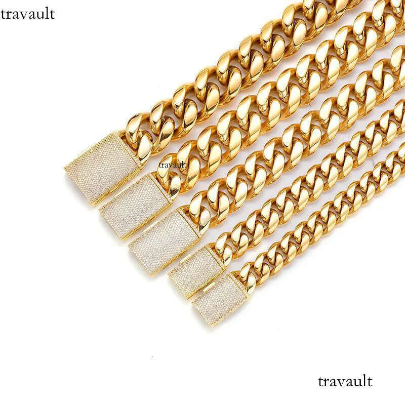Miami Cuban Link Chain Necklace Designer 8/10/12/14mm Wide Micro Inlaid 5A CZ Dia In Buckle Rock Rapper Hip Hop Gold Mens Jewelry Women Luxe Gift