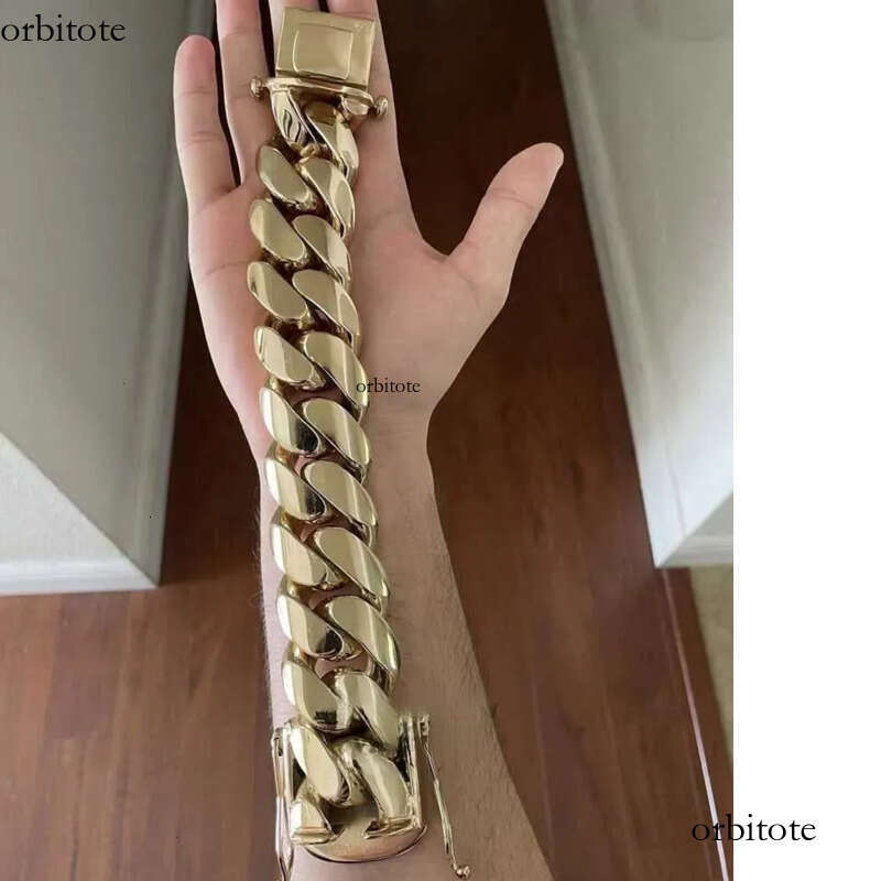 New Arrival 28mm 520g 9.5 Custom Made Hip Hop Jewelry Real 14k Plating 999 Solid Sier Gold Cuban Bracelet 8c