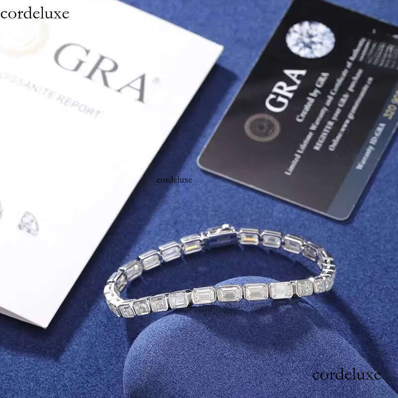 Factory Price Gift Jewelry 5mm Sterling Sier Emerald Cut VVS Moissanite Baguette Tennis Bracelet for Valentines Day 85