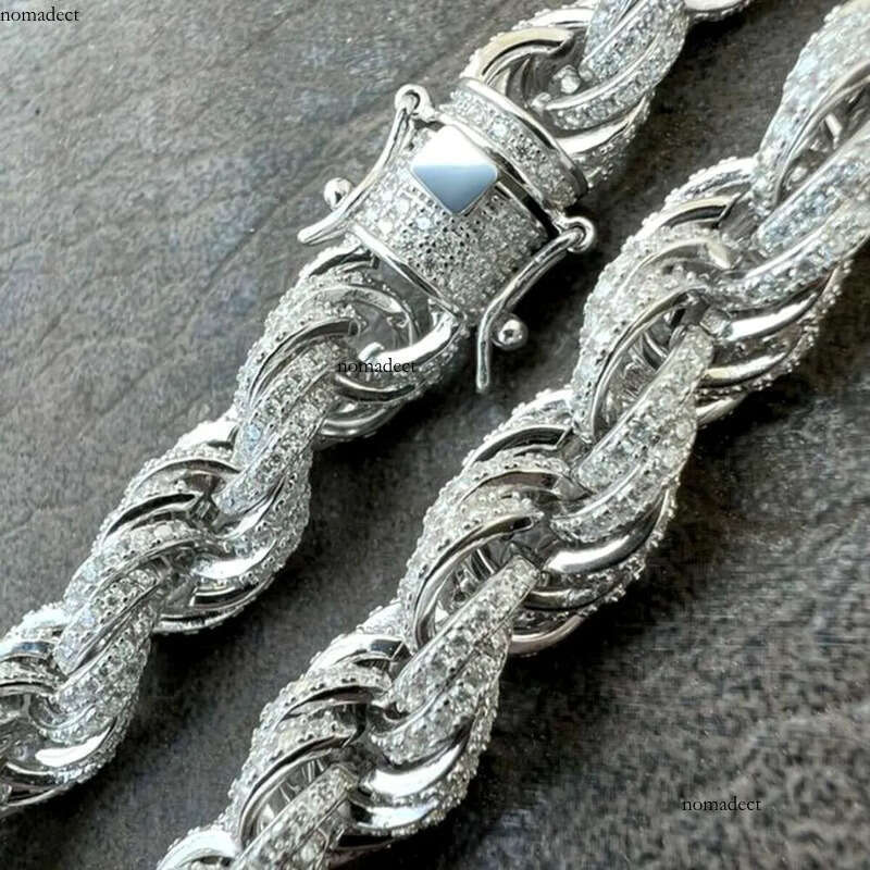 Twisted Moissanite Rope Chain for Men Custom Hip Hop Iced 9mm Thickness Sier Jewelry Necklaces CHRISTIAN Hiphop AAAAA+ 53