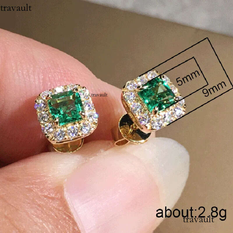 Geometric Square Crystal Zircon Stud Earrings Charm Designer Jewelry Woman Gold Plated Green Dia Ear Ring Gift