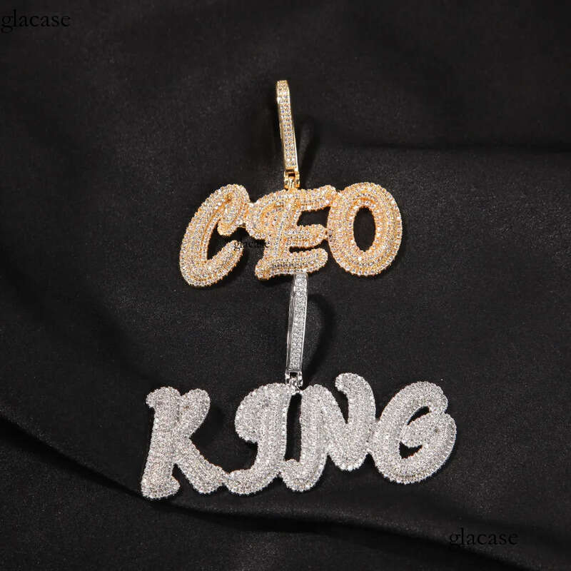 Custom Letters Name Pendant Necklace Charm Bling Iced Out Zircon Real Gold Plated For Men Women Jewelry 54