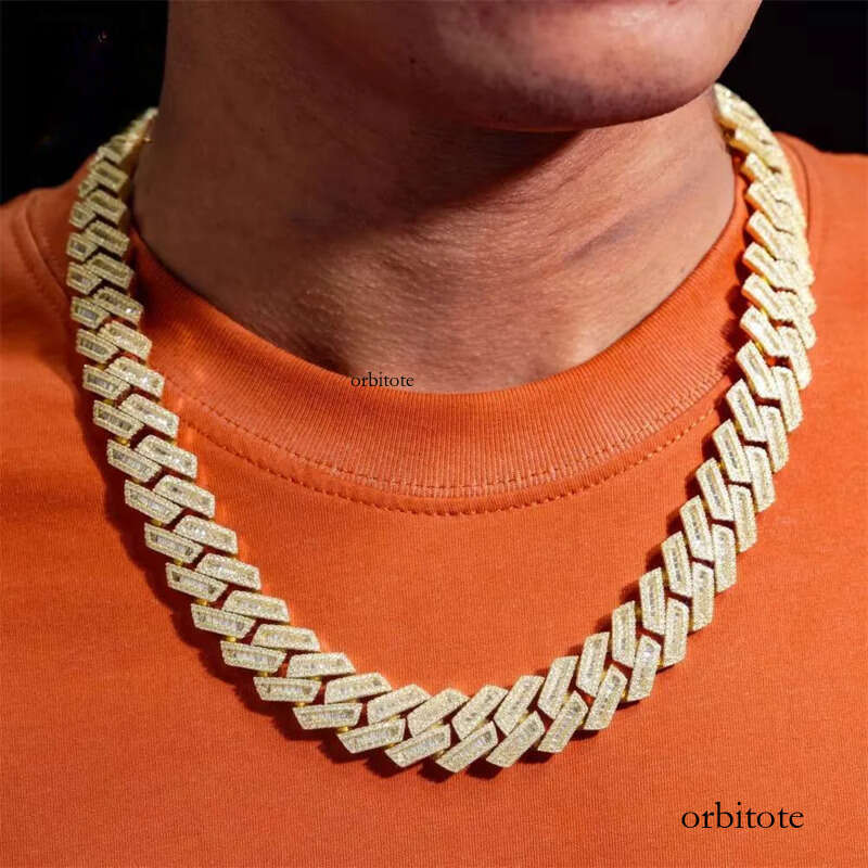 15mm 18mm Hip Hop Fine Jewelry Baguette Dia Men Necklace Sterling Sier Fully VVS Moissanite Cuban Link Chain 8f