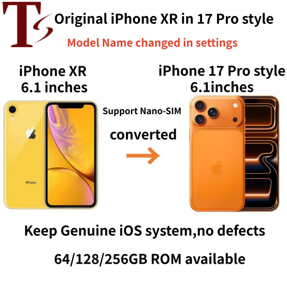 genuine apple iphone xr in iphone 17 pro 16 pro style phone 4g lte unlocked coming with 17 pro 16pro box sealed 3g ram 256gb rom oled smartphone with battery 100 life