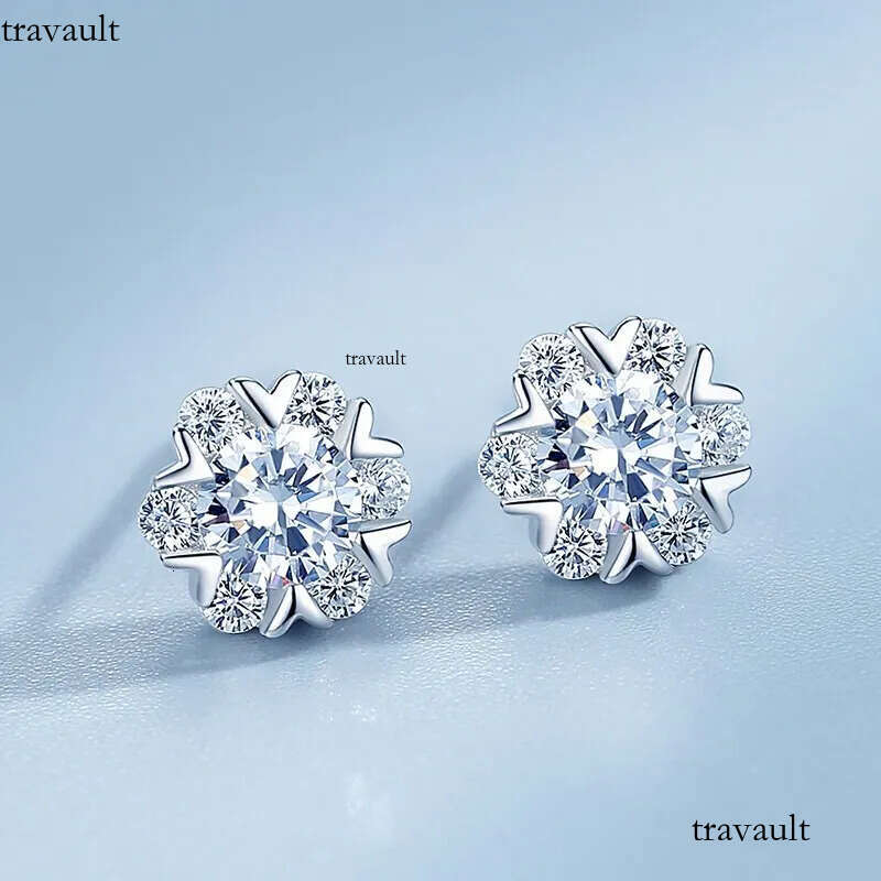 Womens Snowflake Crystal Sterling Sier Stud Designer Classic Dia Earrings Wedding Party Jewelry Christmas Gifts