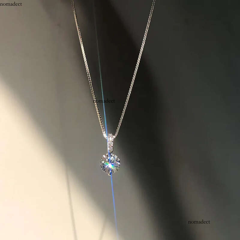 1CT Simple Fashion Dia Pendant Sweet Cute Jewelry Sterling Sier Soltaire White 5A Cubic Zircon Gemstones Party Beach Women Clavicel Necklace Gift 80