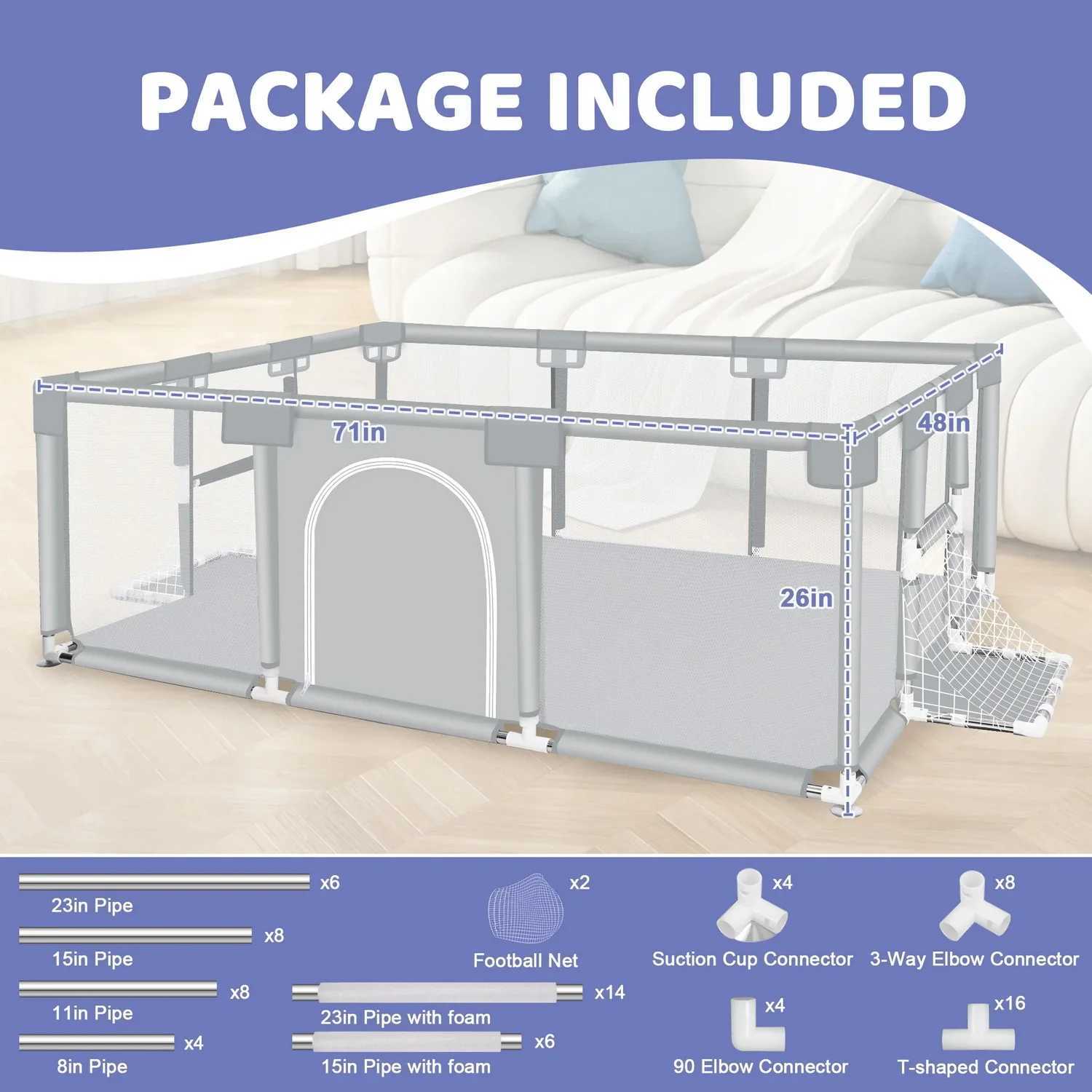 ANGDUO Baby Playpen Light Grey 71 Inch Large Baby Play Yard With Soft Breathable Mesh Safety Play Fence For Infant And Toddlers C250929