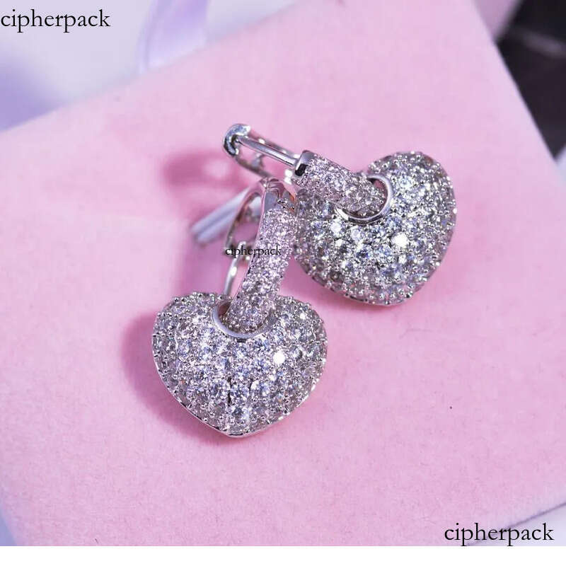 Brand New Jewelry T White&Rose Gold Filled Pave Full White Sapphire CZ Dia Women Drop Earring For Lovers' Gift With Box 2d
