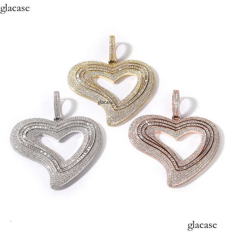 Iced Out Heart Necklace Rose Gold Sier Plated Big Pendant Mens Hip Hop Necklaces Jewelry 24