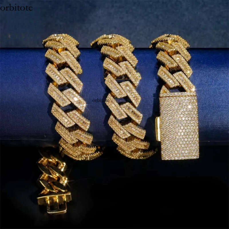 15mm 18mm Hip Hop Fine Jewelry Baguette Dia Men Necklace Sterling Sier Fully VVS Moissanite Cuban Link Chain 8f