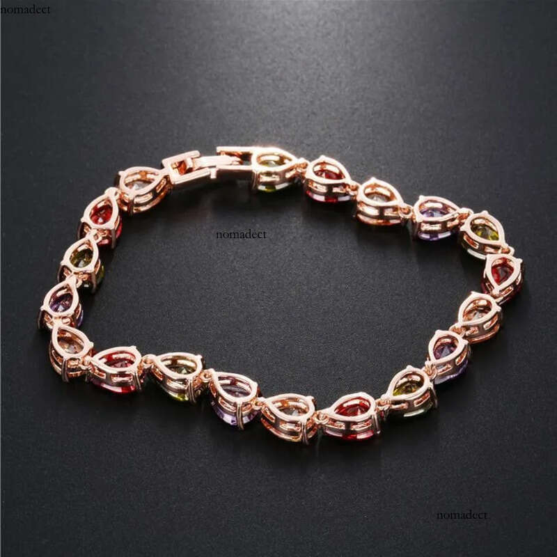 2020 Classical Fashion Jewelry Sterling Sier&rRose Gold Water Drop Pear Cut Colorful CZ Dia Women Wedding Bracelet For Lover Gift d8