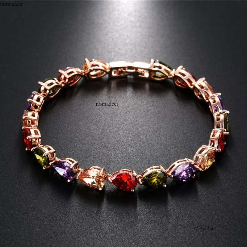 2020 Classical Fashion Jewelry Sterling Sier&rRose Gold Water Drop Pear Cut Colorful CZ Dia Women Wedding Bracelet For Lover Gift d8
