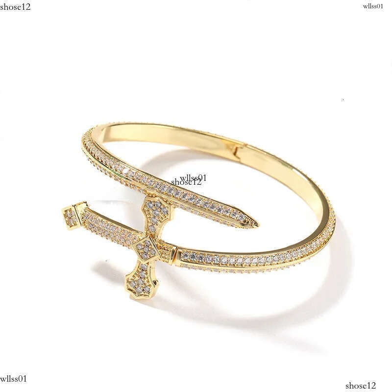 Hip hop justice sword bracelet set full trend versatile hand ornament cuban Moissanite dia inlaid Sier Rose gold