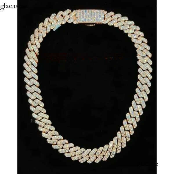 Heavy Quality 20mm Cuban Link Chain VVS Baguette Moissanite Dia Sterling Sier Rose Gold Plated Gift For Men and Women 0d