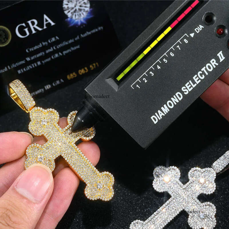 iced out S Sier Gold Plated VVS Moissanite Hip Hop Cross Pendant For Necklace f3
