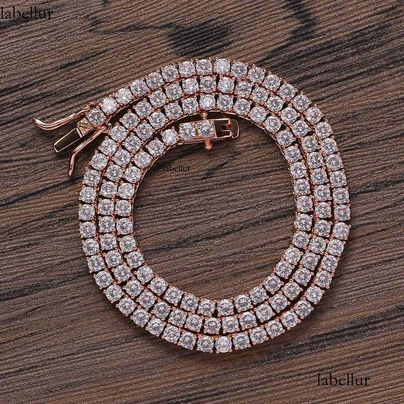Dia Vvs Rose Gold Pure Sterling Sier 2mm Wholesale Tennis Moissanite Chain Link Necklace d0