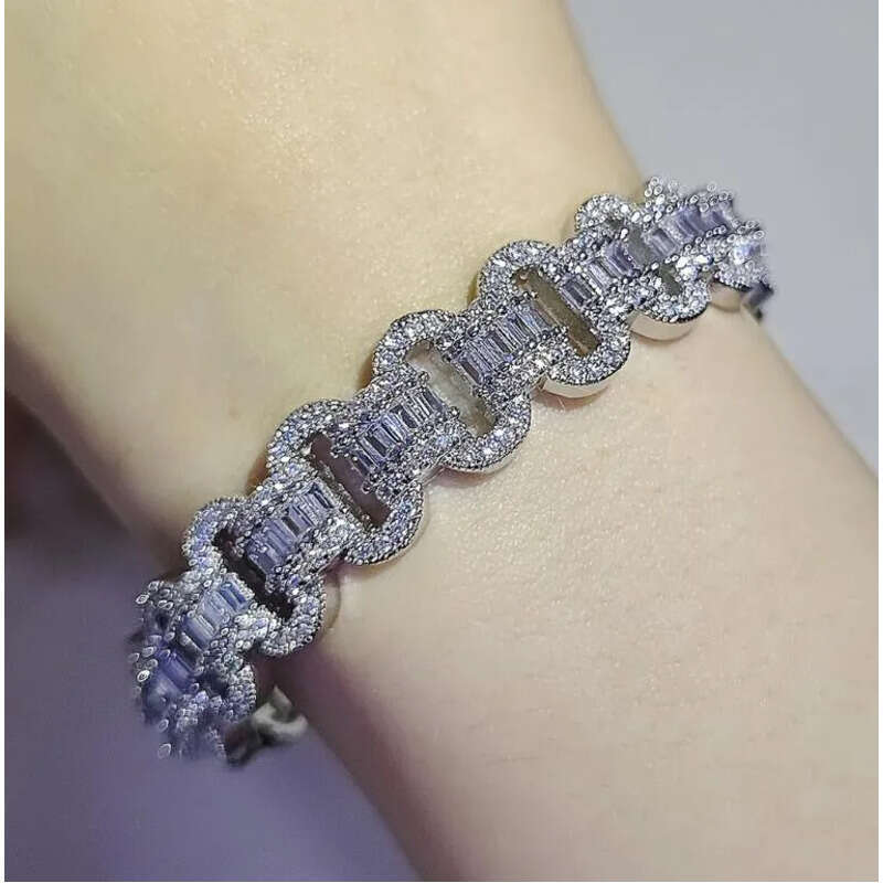 Elegent Wedding Bracelets Jewelry Sterling Sier T Princess Cut White 5A Cubic Zircon CZ Dia Gemstones Party Women Open Bangle For Lover Gift