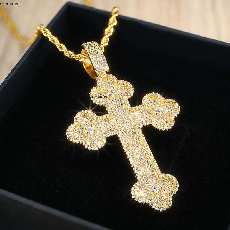 iced out S Sier Gold Plated VVS Moissanite Hip Hop Cross Pendant For Necklace f3