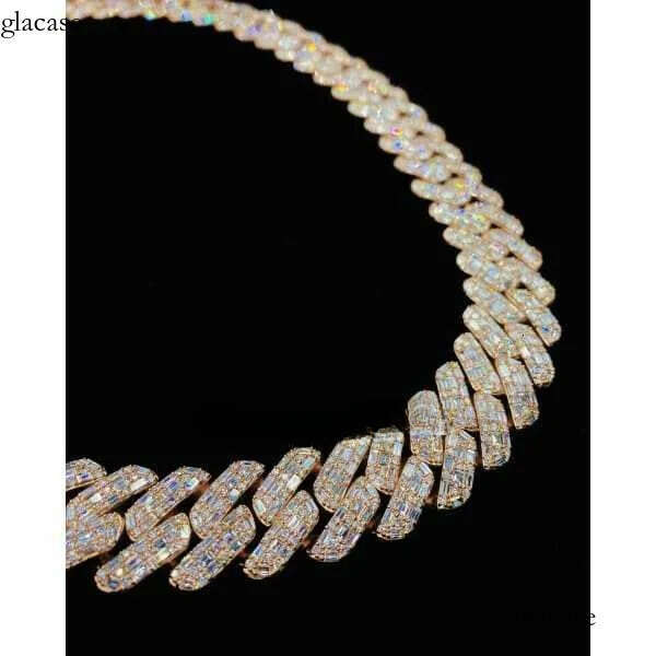 Heavy Quality 20mm Cuban Link Chain VVS Baguette Moissanite Dia Sterling Sier Rose Gold Plated Gift For Men and Women 0d