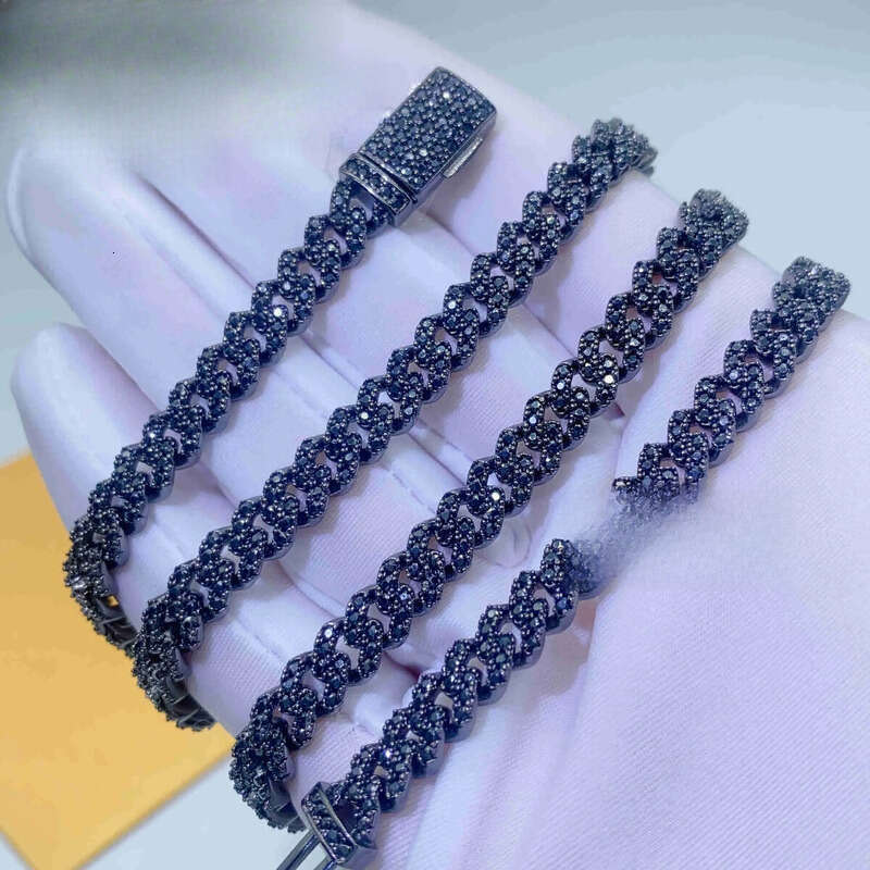 Cheap Price Solid Sier 6mm 8mm Hip Hop Iced Out Vvs Black Color Dia Moissanite Cuban Link Chain