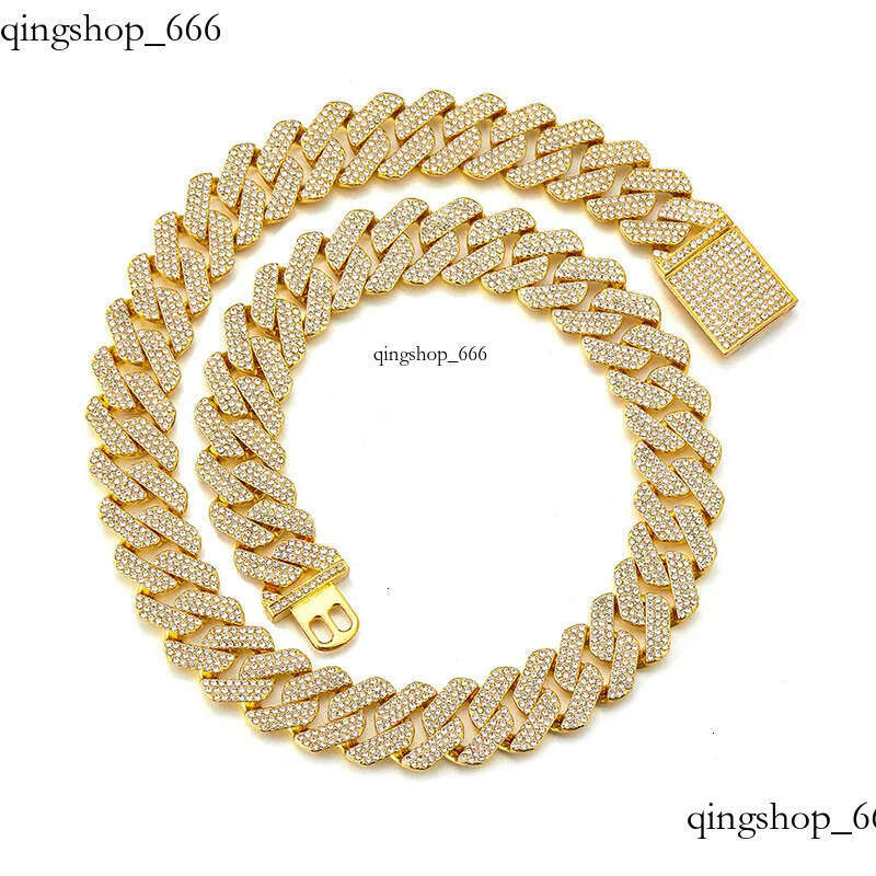 20MM Hip-Hop Full Thick Necklace Zinc Alloy Rhombus Exaggerated Three-Row Dia Cuban Chain for Men 83