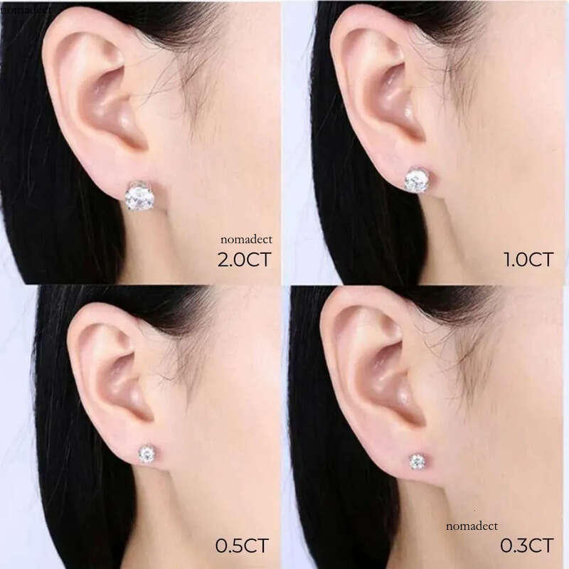 Moissanite Stud Earrings, White Gold Plated Sterg Sier Earring, 0.3-2.0 Carat Lab Created Dia Men Women Jewelry b4