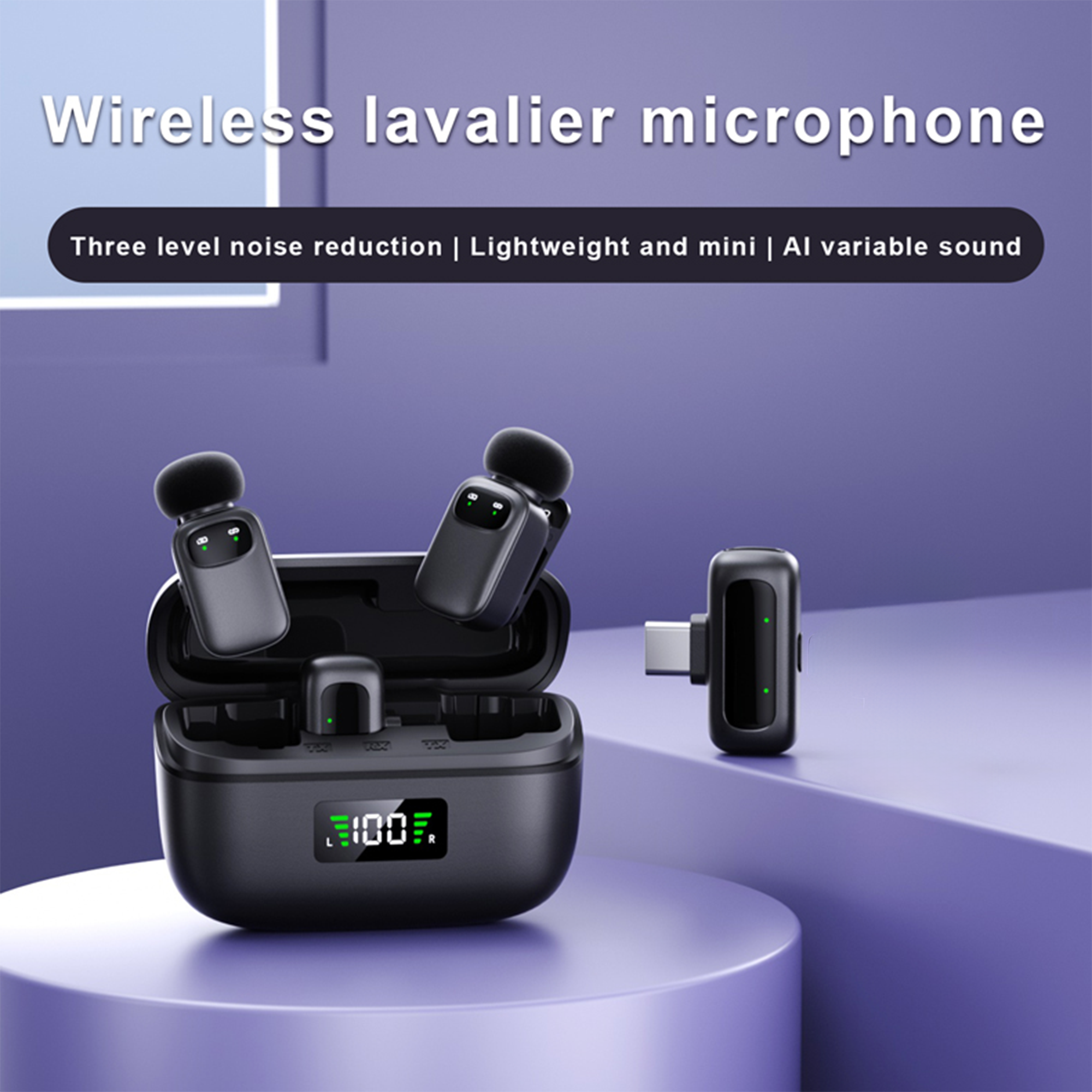 Wireless Lavalier Microphone 2 in 1 Super Mini Mic for Audio Video Recording Interview Tiktok Youtube Vlog Podcast Livestream Noise Reduction AI Voice