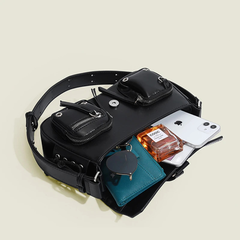 Goth Punk Cool Womens Underarm Bag Shoulder Bags Fashion PU Leather Female Handbags Tote Purse with Zipper 251010