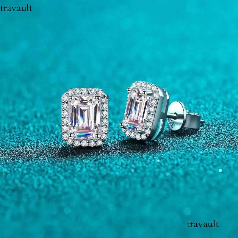 DHcollection Hot Sterg Sier Rectangular Women's Model with Pt950 Gold Plated Earrings, Moissanite Dia Earrings