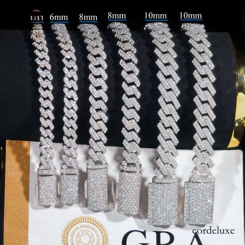 Hot Sale Fine Jewelry Lab Dia S Sterling Sier Rhodium Plated Moissanite Men Cuban Link Bracelet 36