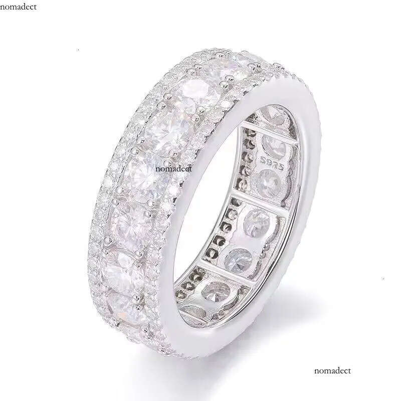 Fine Jewelry Men Gold Plated 8mm Sterling Sier Moissanite Dia Band Ring With Gift 97