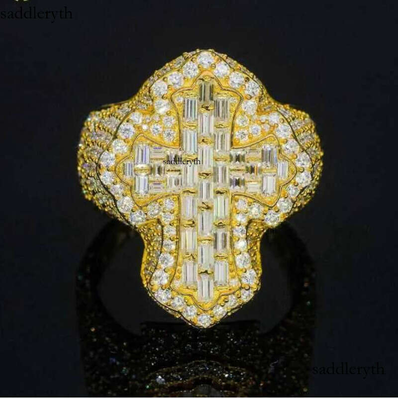 Fine jewelry iced out hip hop cuban gold plated sterling sier vvs moissanite dia ring for men bd b0