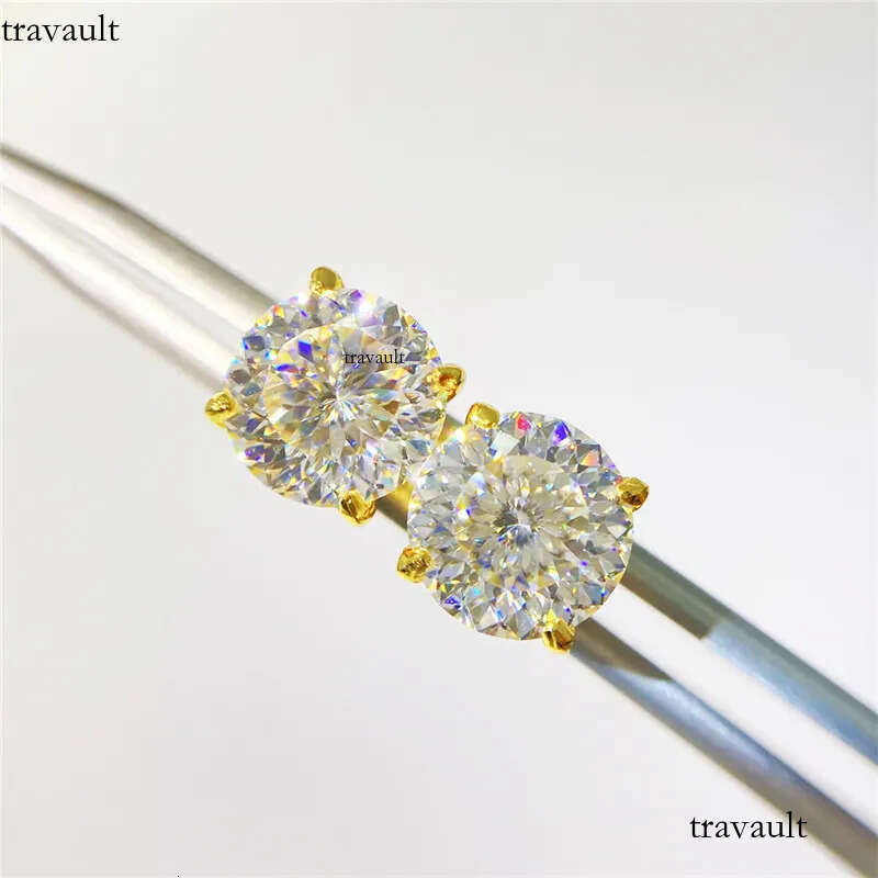 America And European Fashion Sterling Sier Gold Plated Bling Moissanite Dia Round Studs Earrings Nice Jewelry Gift
