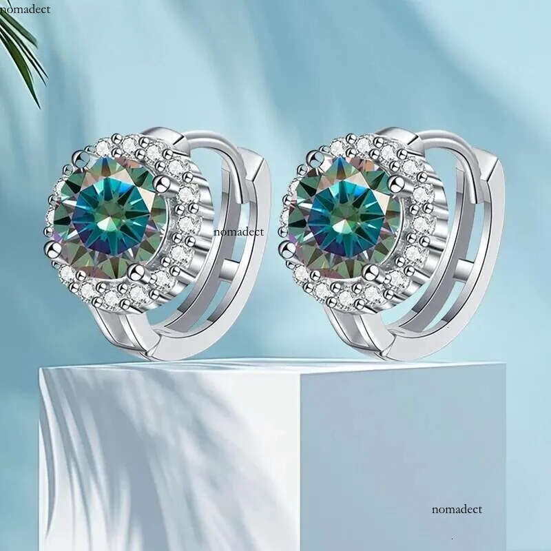 JEWEPISODE 0.5/1CT Moissanite Hoop Earrings for Women D Color Round Brilliant Cut Simulated Dia S Sterg Sier Earring 54
