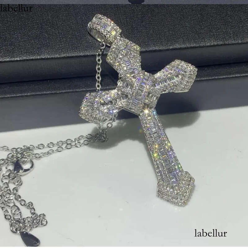 Rulalei Vintage Gorgeous Big 5A Cubic Zircon CZ Dia Sterling sier Cross Pendant Necklace for Women Men Party Wedding jewelry Gift 96