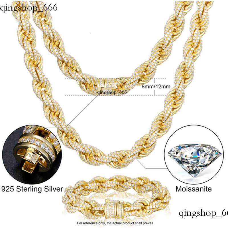 Dropshipping Pass Dia Tester Iced Out Moissanite Rope Chain Lab Gemstone Twist Necklace Sterling Sier for Men Hiphop 66