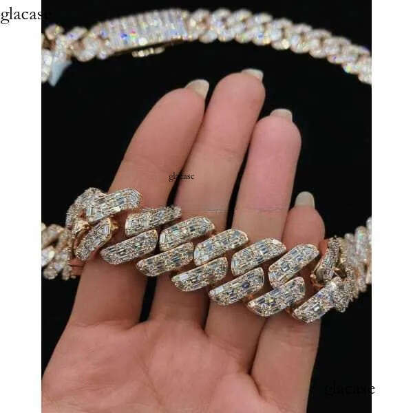 Heavy Quality 20mm Cuban Link Chain VVS Baguette Moissanite Dia Sterling Sier Rose Gold Plated Gift For Men and Women 0d