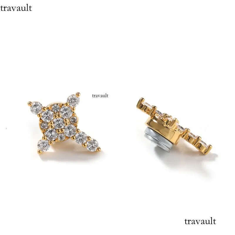 Unisex Fashion No-piecing White Yellow Gold Plated Bling CZ Magnetic Earrings Studs for Men Women Jewelry Gift