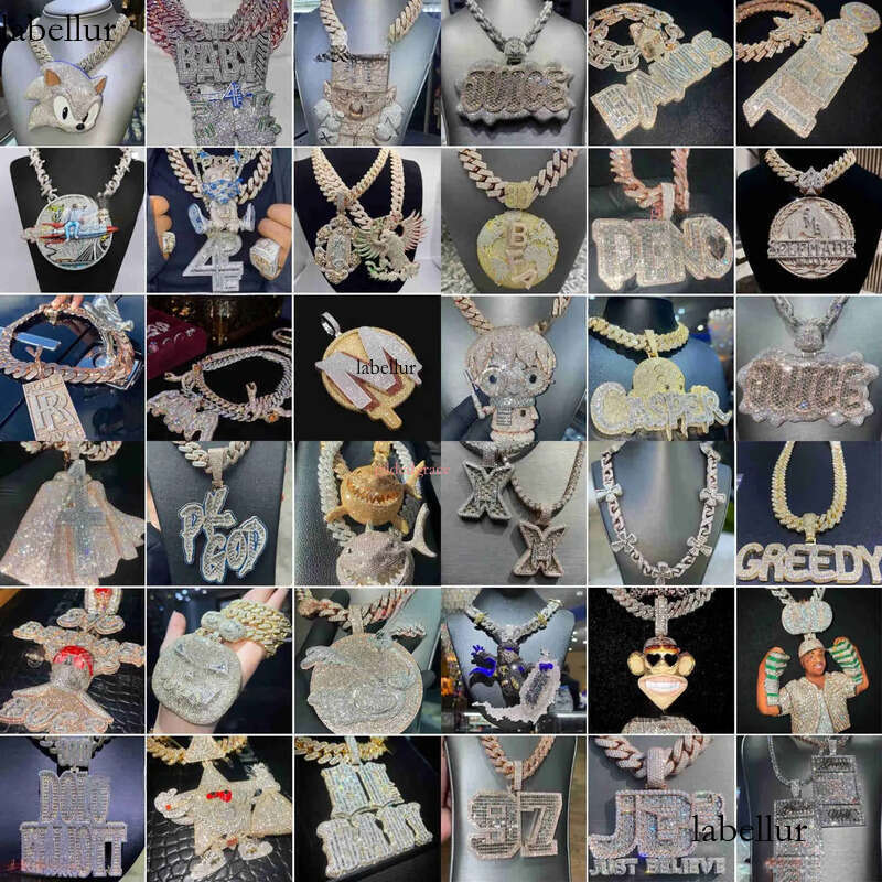 Designer Moissanite Dia Necklace For Mens Cuban Chain Pendant Custom 4 Inches Iced Out 3d Sier Initial Vvs K Hip Hop Jewelry Men Designer Luxury Jewel