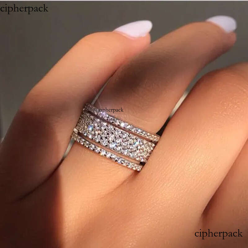 Rulalei Sparkling Jewelry Sterling Sier Pave White Sapphire CZ Dia Gemstones Party Promise Women Wedding Band Ring Gift b8